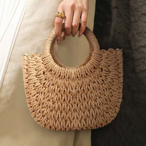 Mini Straw Bag Summer Woven Handbag Lightweight Detachable Strap, Spring Purse - Picture 2 of 3